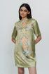 Pista green printed silk dress