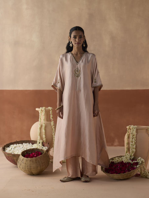 Plain chaand blush pink kaftan set