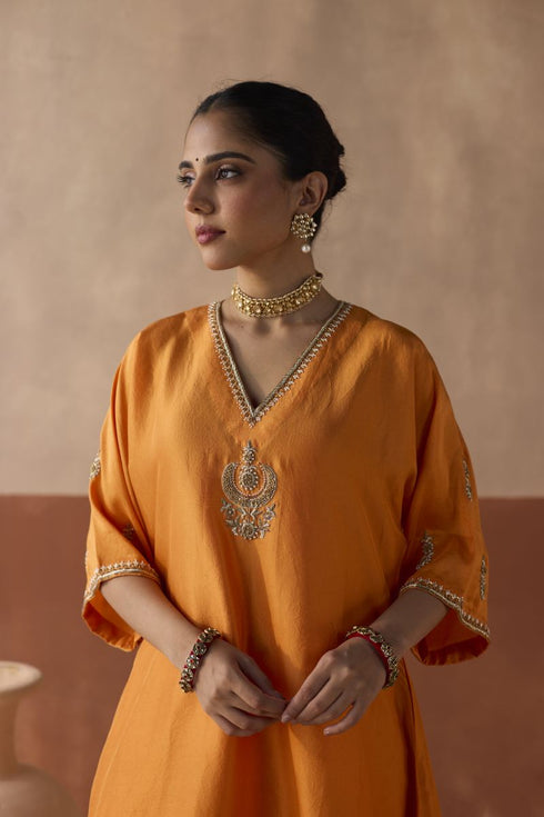 Plain chaand marigold kaftan set