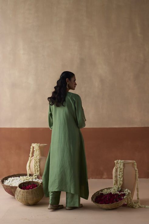 Plain chaand sage green kaftan set