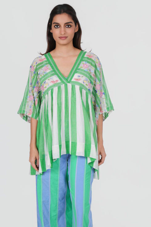 Playpen green and white V neck top