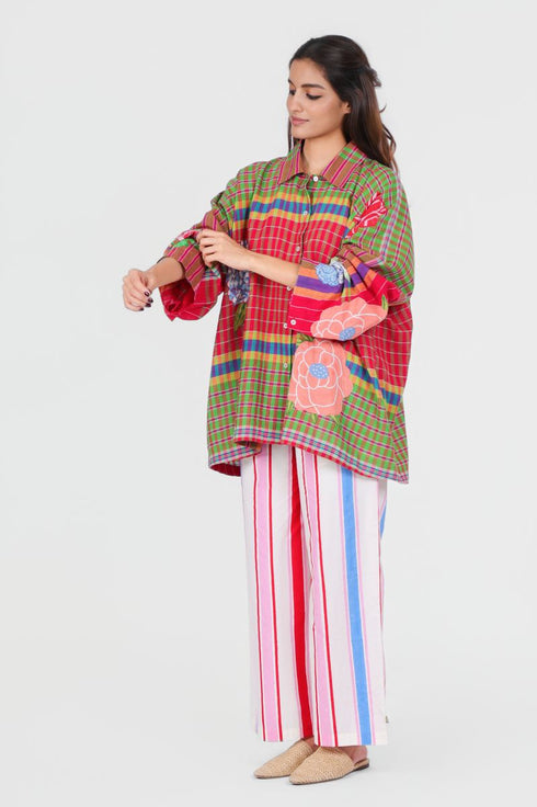 Play Pen multi color checks floral printed shirt