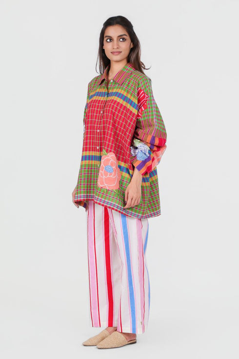 Play Pen multi color checks floral printed shirt