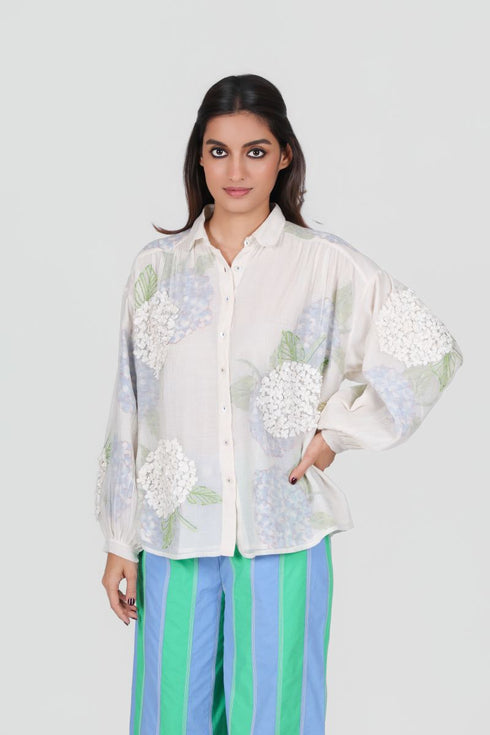 Play Pen white floral printed and 3D applique shirt