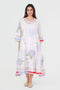 Playpen white floral printed and thread embroidered dress