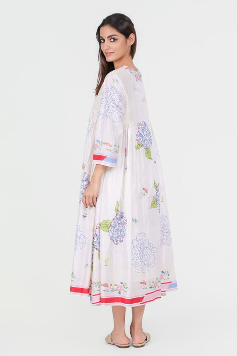 Playpen white floral printed and thread embroidered dress