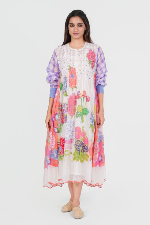 Playpen floral printed dress with smock detail