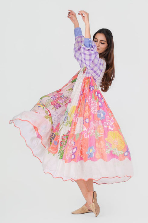 Playpen floral printed dress with smock detail