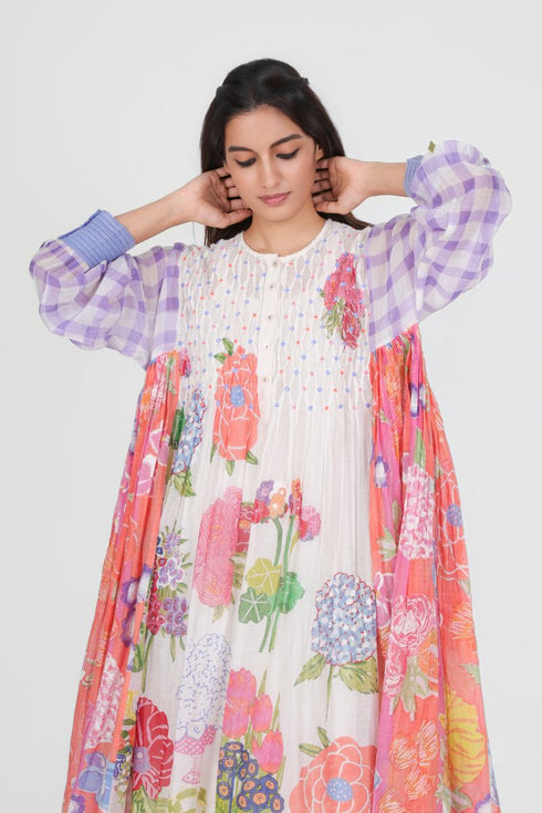 Playpen floral printed dress with smock detail