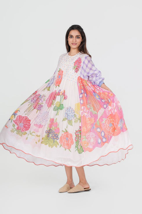 Playpen floral printed dress with smock detail