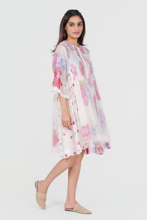 Playpen white floral printed smocked dress