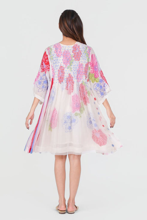 Playpen white floral printed smocked dress