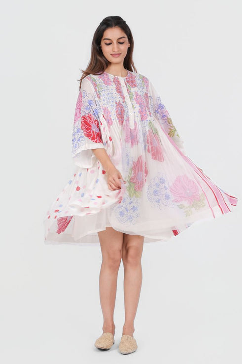 Playpen white floral printed smocked dress