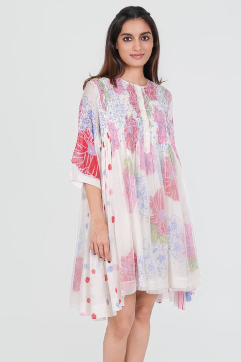 Playpen white floral printed smocked dress