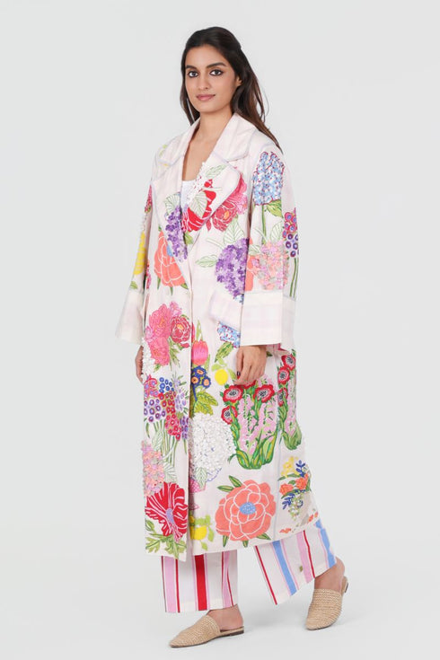 Playpen printed and 3D embroidered long coat