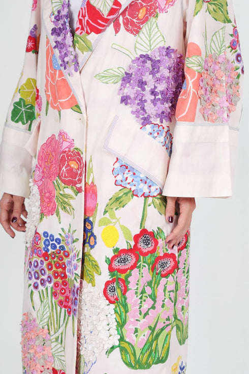 Playpen printed and 3D embroidered long coat