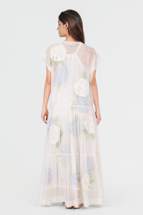 Playpen white printed and 3d embroidered long dress