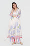 Playpen white printed and thread embroidered V neck kurta
