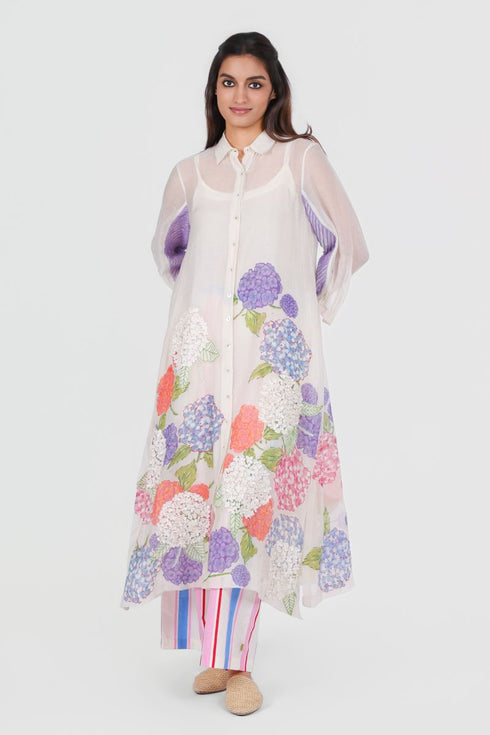Playpen white floral printed and 3D applique shirt kurta