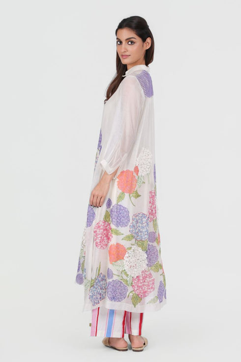 Playpen white floral printed and 3D applique shirt kurta