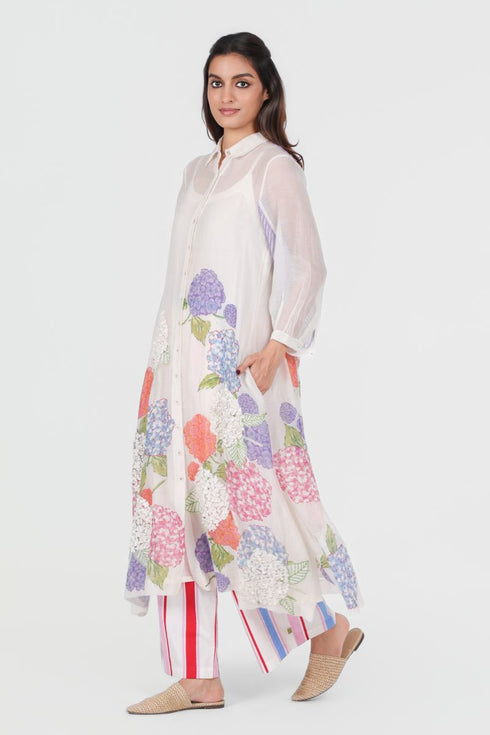 Playpen white floral printed and 3D applique shirt kurta