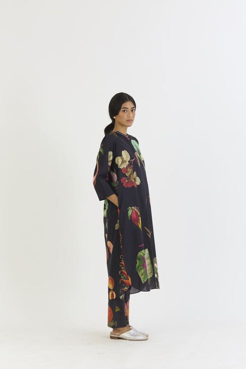 Plum black long kurta set
