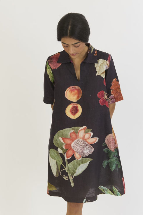 Plum black short collared dress