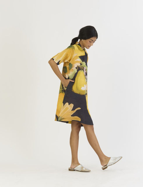 Pomello black and yellow short collared dress