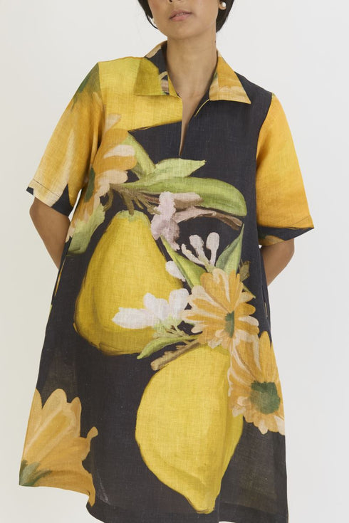 Pomello black and yellow short collared dress