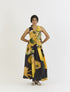 Pomello black and yellow waistcoat and box pleat skirt set