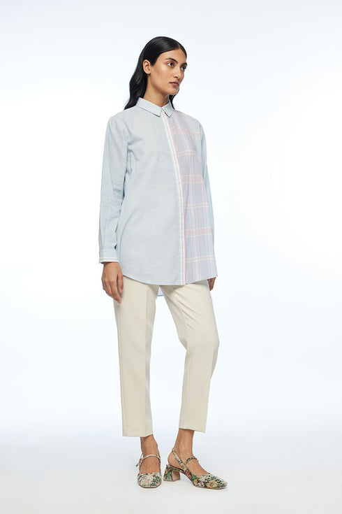 Pouzinii powder blue check shirt