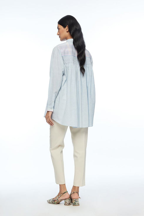 Pouzinii powder blue check shirt