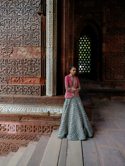 Jewel mint green lehenga and jacket