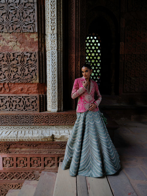 Jewel mint green lehenga and jacket