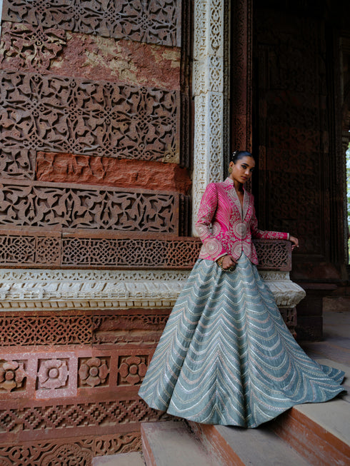 Jewel mint green lehenga and jacket