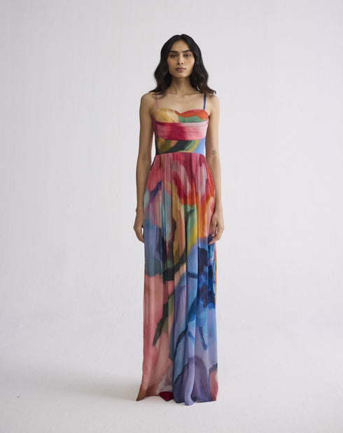 Rainbow garden crepe cowl bralette dress