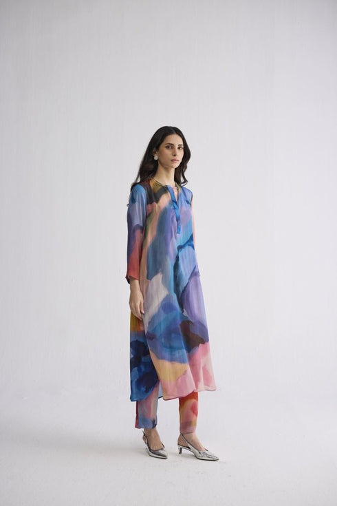 Rainbow garden long kurta set