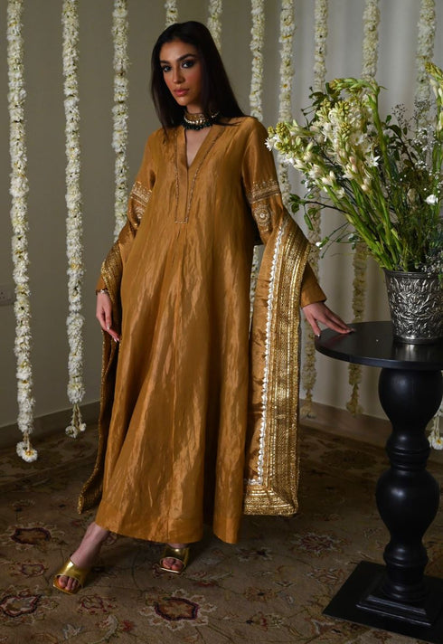Rangeela antique gold tissue Sushma anarkali