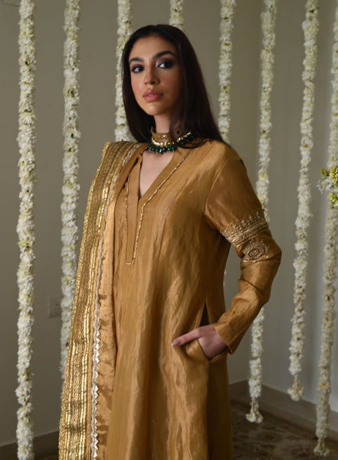 Rangeela antique gold tissue Sushma anarkali