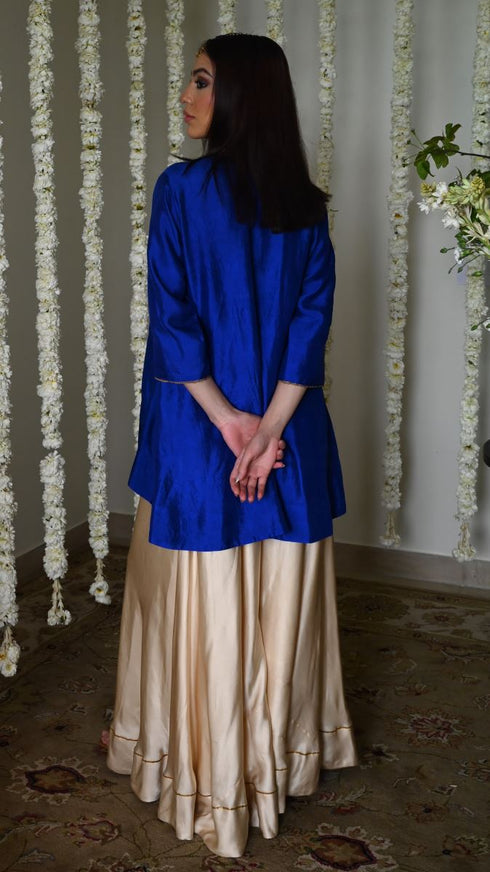 Rangeela blue begum kurta with deep ivory gharara