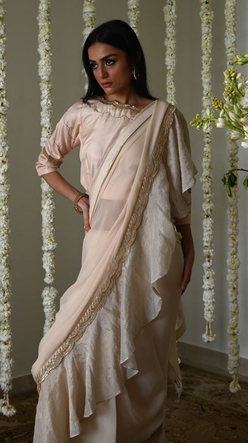 Rangeela deep ivory alia chiffon sari