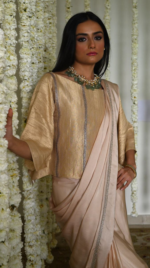 Rangeela deep ivory desi girl sari with batwing blouse