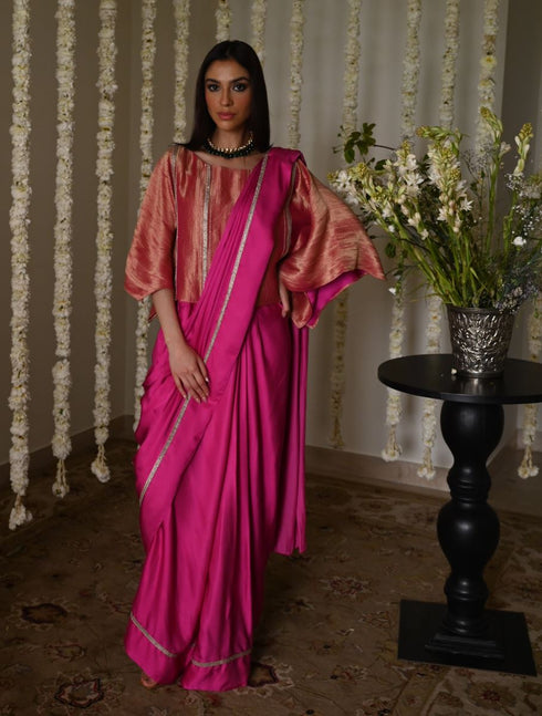 Rangeela hot pink desi girl sari with batwing blouse