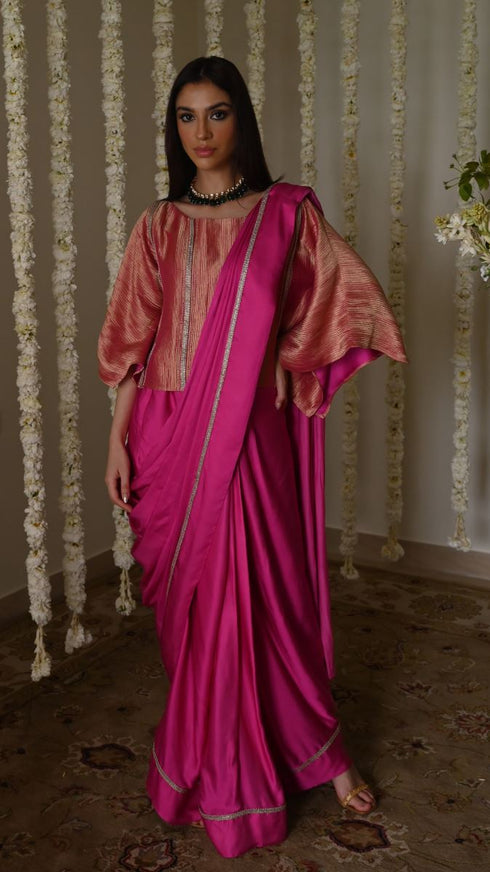Rangeela hot pink desi girl sari with batwing blouse
