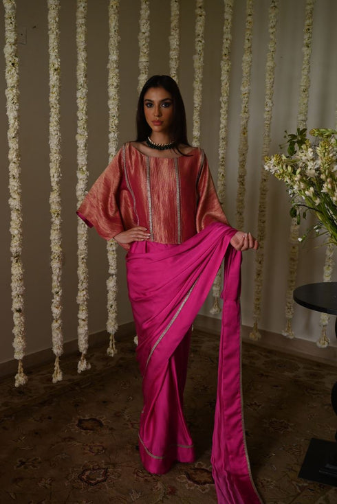 Rangeela hot pink desi girl sari with batwing blouse