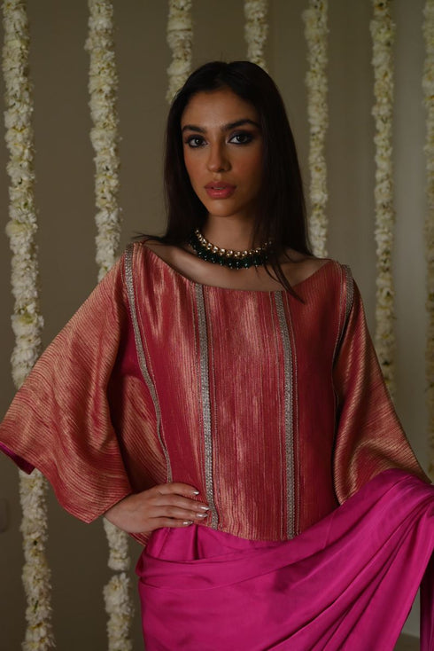 Rangeela hot pink desi girl sari with batwing blouse