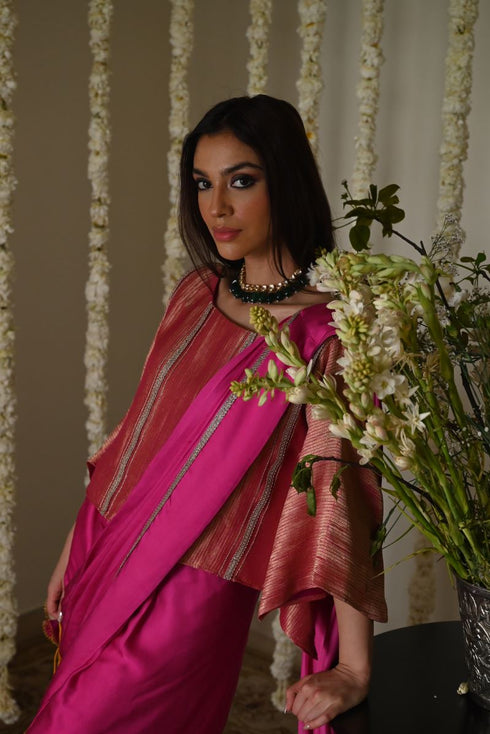 Rangeela hot pink desi girl sari with batwing blouse