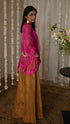 Rangeela hot pink short waheeda kaftan with gold tissue gharara
