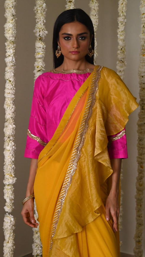 Rangeela ochre alia chiffon sari