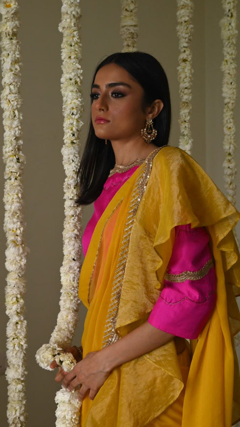 Rangeela ochre alia chiffon sari